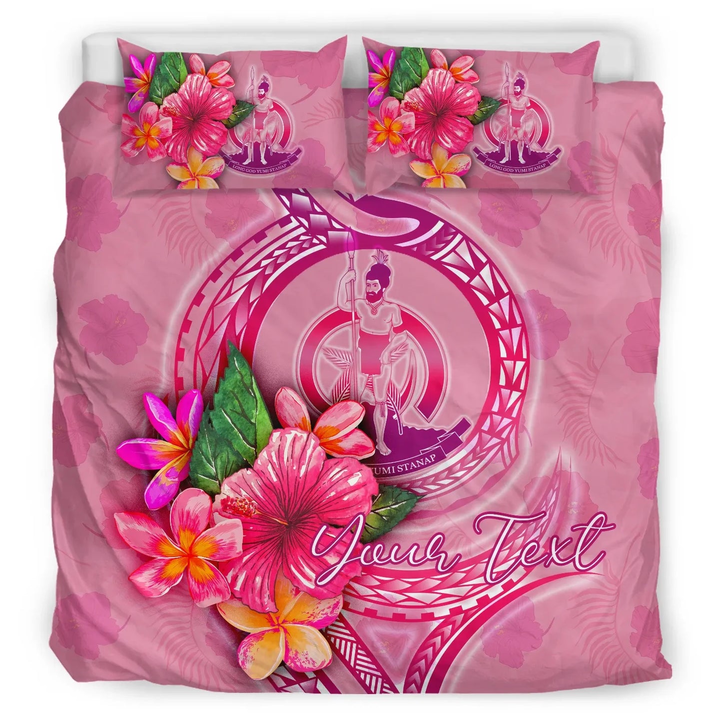 Vanuatu Polynesian Custom Personalised Bedding Set - Floral With Seal Pink