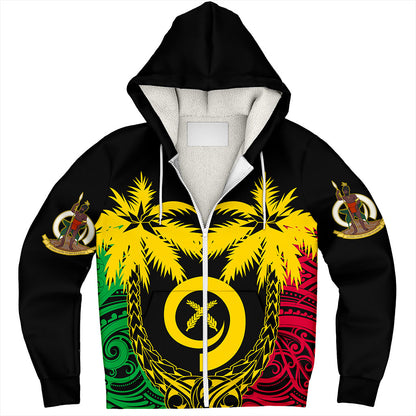 Vanuatu Sherpa Hoodie Tribal Pattern Coconut