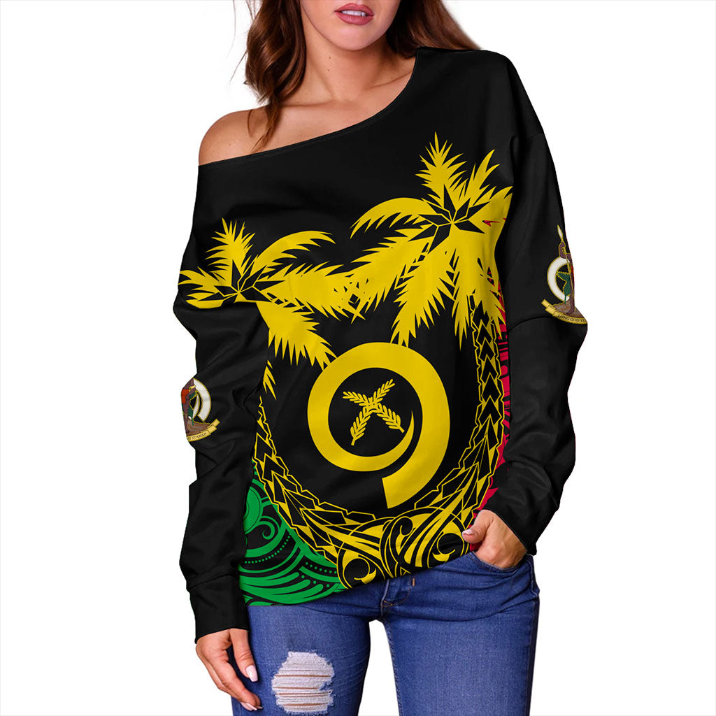 Vanuatu Off Shoulder Sweatshirt Tribal Pattern Coconut