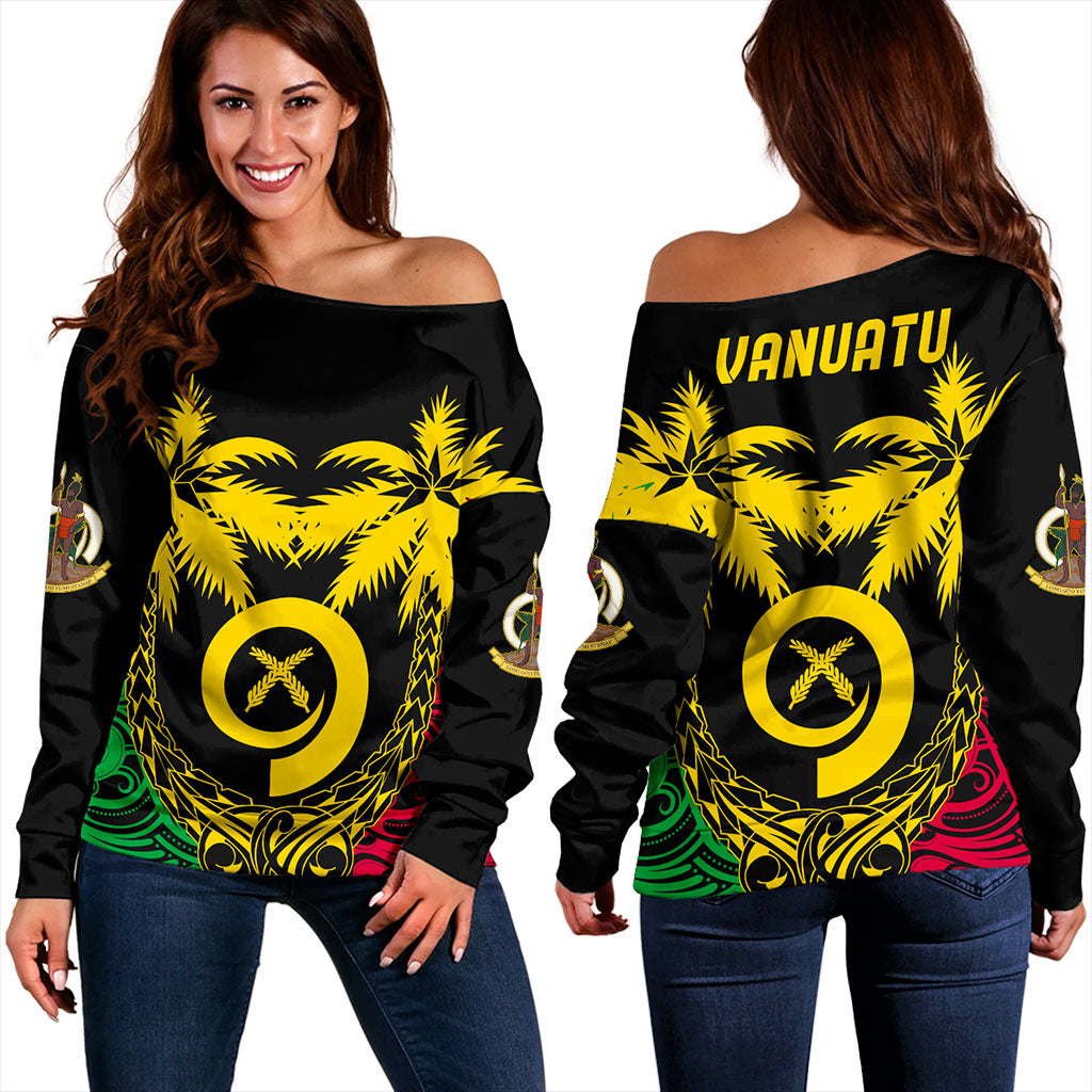 Vanuatu Off Shoulder Sweatshirt Tribal Pattern Coconut