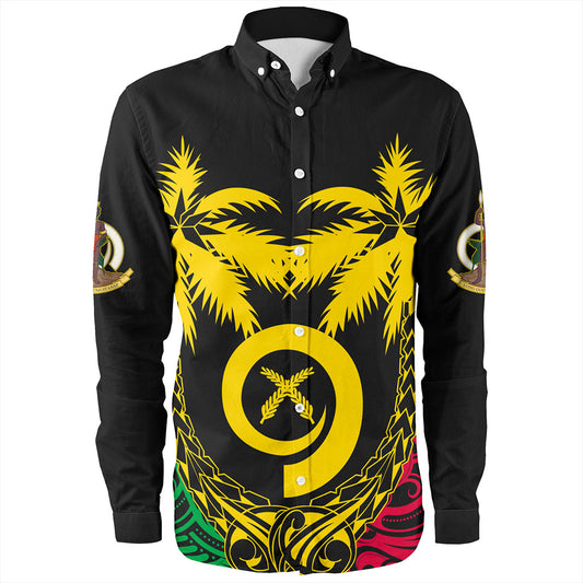 Vanuatu Long Sleeve Shirt Tribal Pattern Coconut