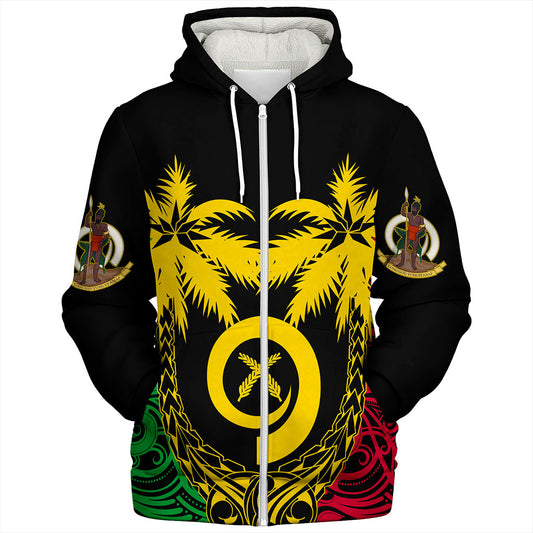 Vanuatu Sherpa Hoodie Tribal Pattern Coconut