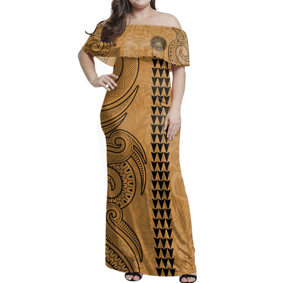 American Samoa Woman Off Shoulder Long Dress Polynesia Tattoo Pattern