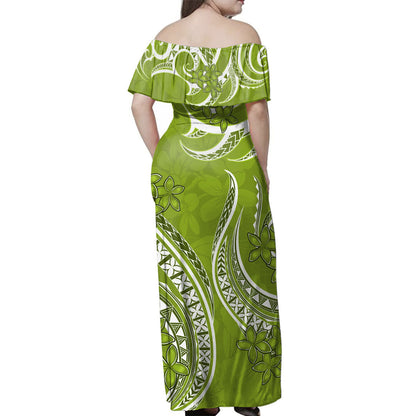 Hawaii Woman Off Shoulder Long Dress Kanaka Maoli Tribal Plumeria Print