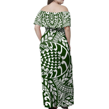 Polynesia Combo Dress And Shirt Tribal Print Fabric Leave