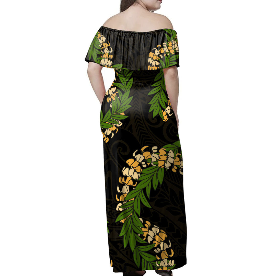 Hawaii Polynesian Combo Dress And Shirt Puakenikeni And Maile Lei Tribal Black