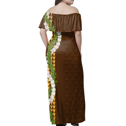 Hawaii Polynesian Combo Dress And Shirt Kanaka Maoli Puakenikeni Maile Flower Lei