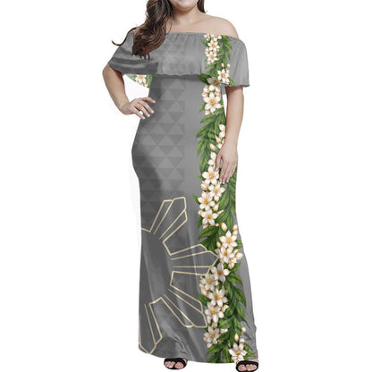 Philippines Filipinos Combo Dress And Shirt Sampaguita Flower Sun Pattern Island Style