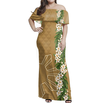 Philippines Filipinos Combo Dress And Shirt Sampaguita Flower Sun Pattern Island Style
