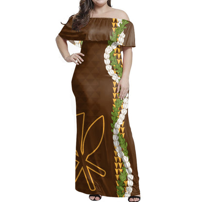 Hawaii Polynesian Combo Dress And Shirt Kanaka Maoli Puakenikeni Maile Flower Lei