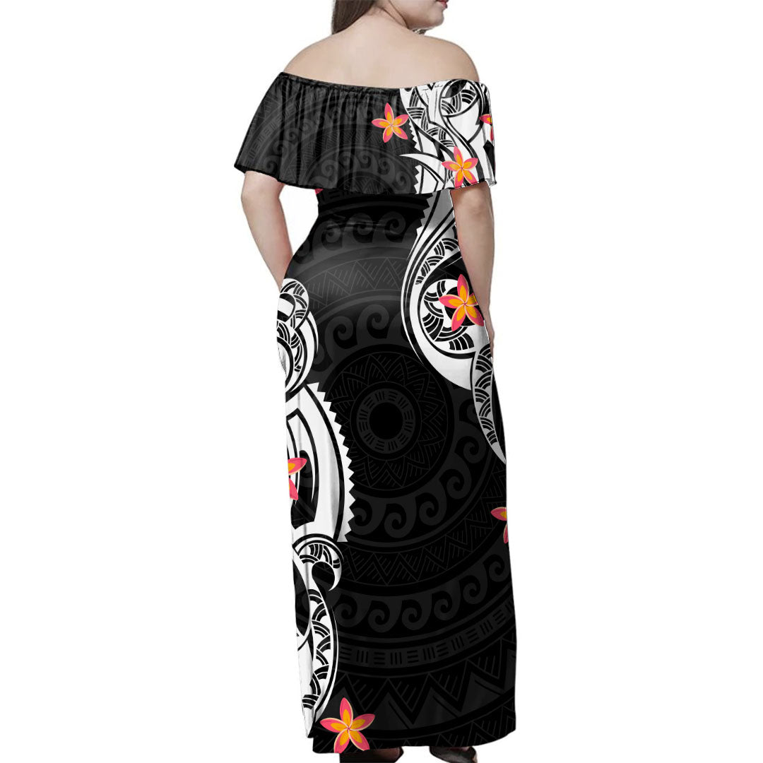 Hawaii Polynesian Combo Dress And Shirt Black White Polynesia Plumeria Floral Island Style