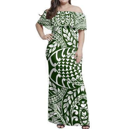 Polynesia Combo Dress And Shirt Tribal Print Fabric Leave