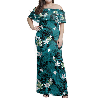 Polynesia Combo Dress And Shirt Fabric Traditional Polynesian With  Plumeria And Tiare Flowers