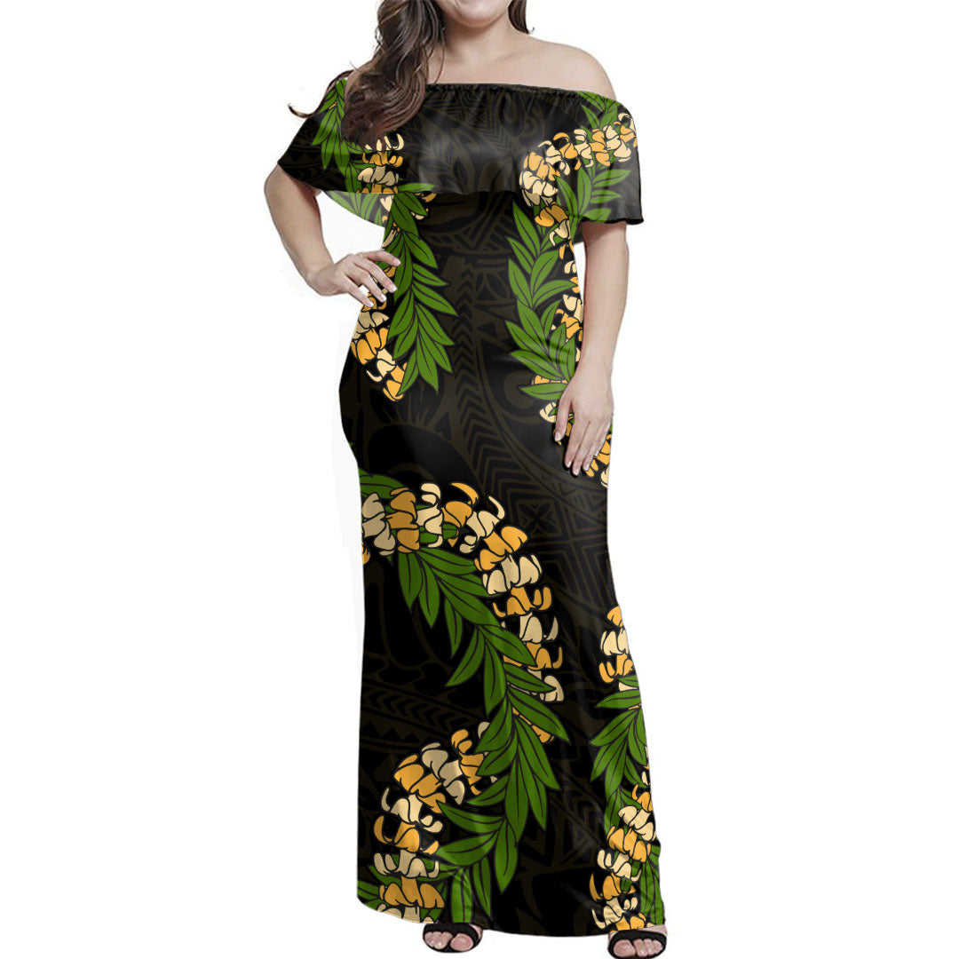 Hawaii Polynesian Combo Dress And Shirt Puakenikeni And Maile Lei Tribal Black