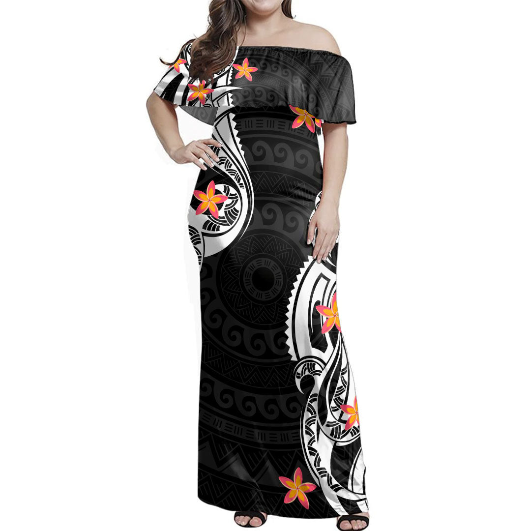 Hawaii Polynesian Combo Dress And Shirt Black White Polynesia Plumeria Floral Island Style