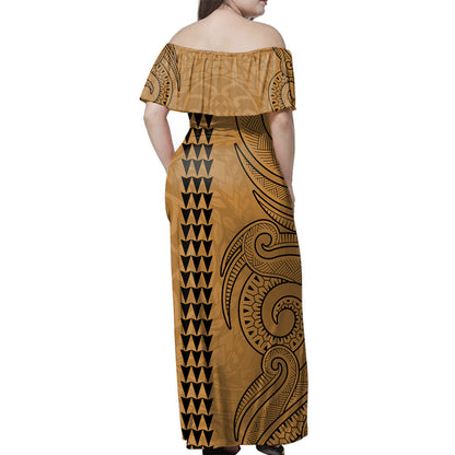 American Samoa Woman Off Shoulder Long Dress Polynesia Tattoo Pattern
