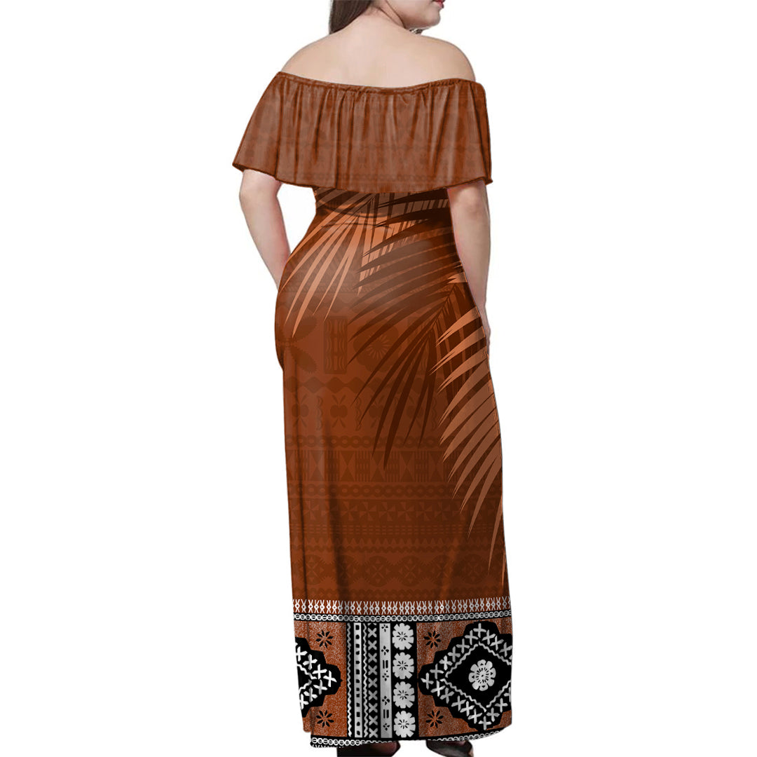 Fiji Combo Dress And Shirt Coat Of Arms Bula Special Fabric Leaves Brown