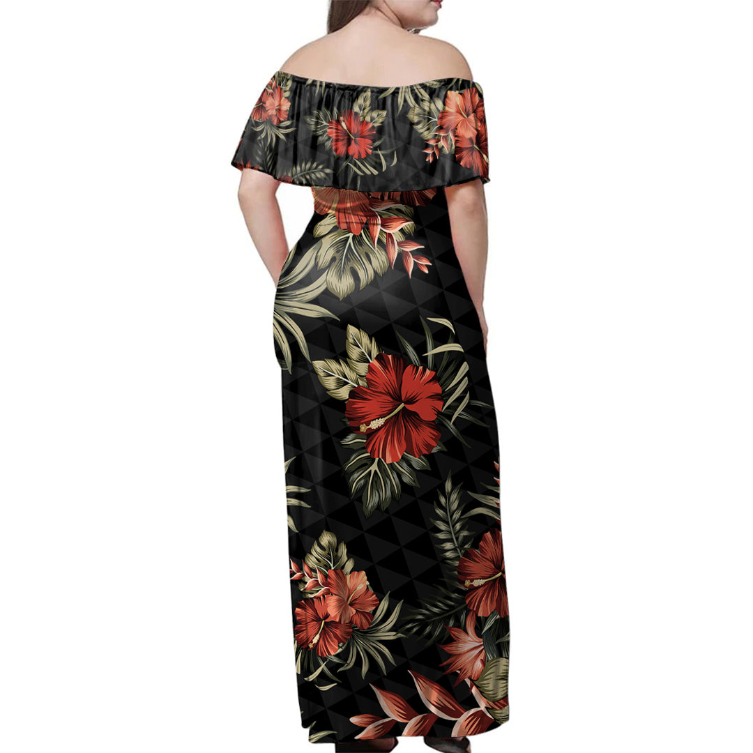 Hawaii Off Shoulder Long Dress Kanaka Kakau Hibiscus