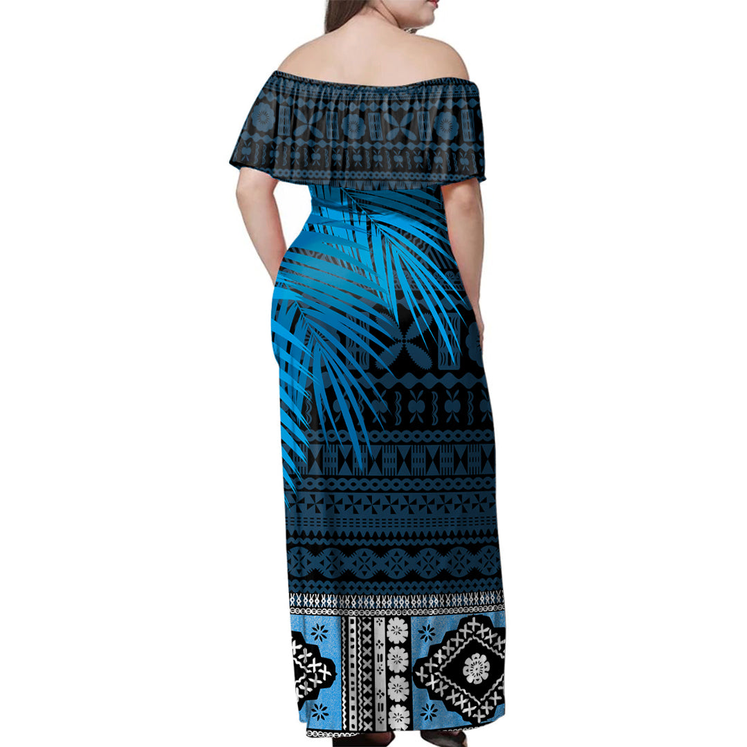 Fiji Woman Off Shoulder Long Dresst Bula Special Fabric Leaves