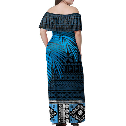 Fiji Woman Off Shoulder Long Dresst Bula Special Fabric Leaves