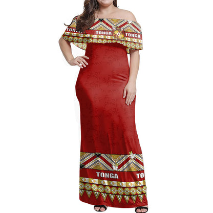 Tonga Combo Off Shoulder Long Dress And Shirt Coat Of Arms Clothes Vintage Red