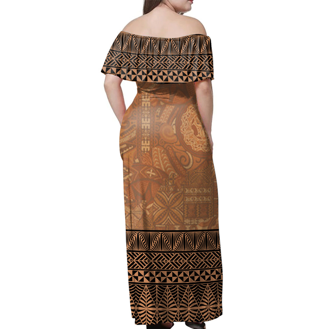 Tonga Woman Off Shoulder Long Dress Ngatu Pattern Culture Ver.1