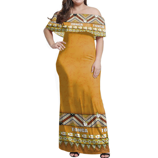 Tonga Woman Off Shoulder Long Dress Coat Of Arms Clothes Vintage