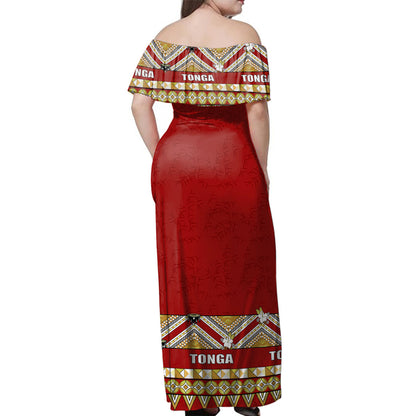 Tonga Combo Off Shoulder Long Dress And Shirt Coat Of Arms Clothes Vintage Red