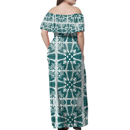 Hawaii  Woman Off Shoulder Long Dress Flower Pacific Island