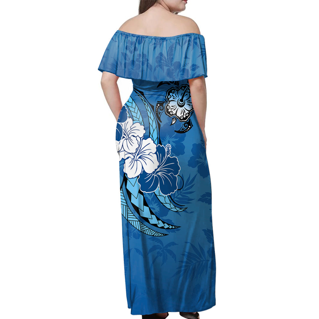 Hawaii Woman Off Shoulder Long Dress Polynesian Hibiscus
