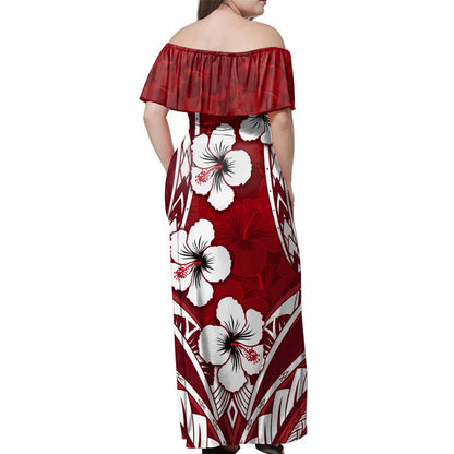 Fiji Combo Dress And Shirt Hibiscus Red Pattern