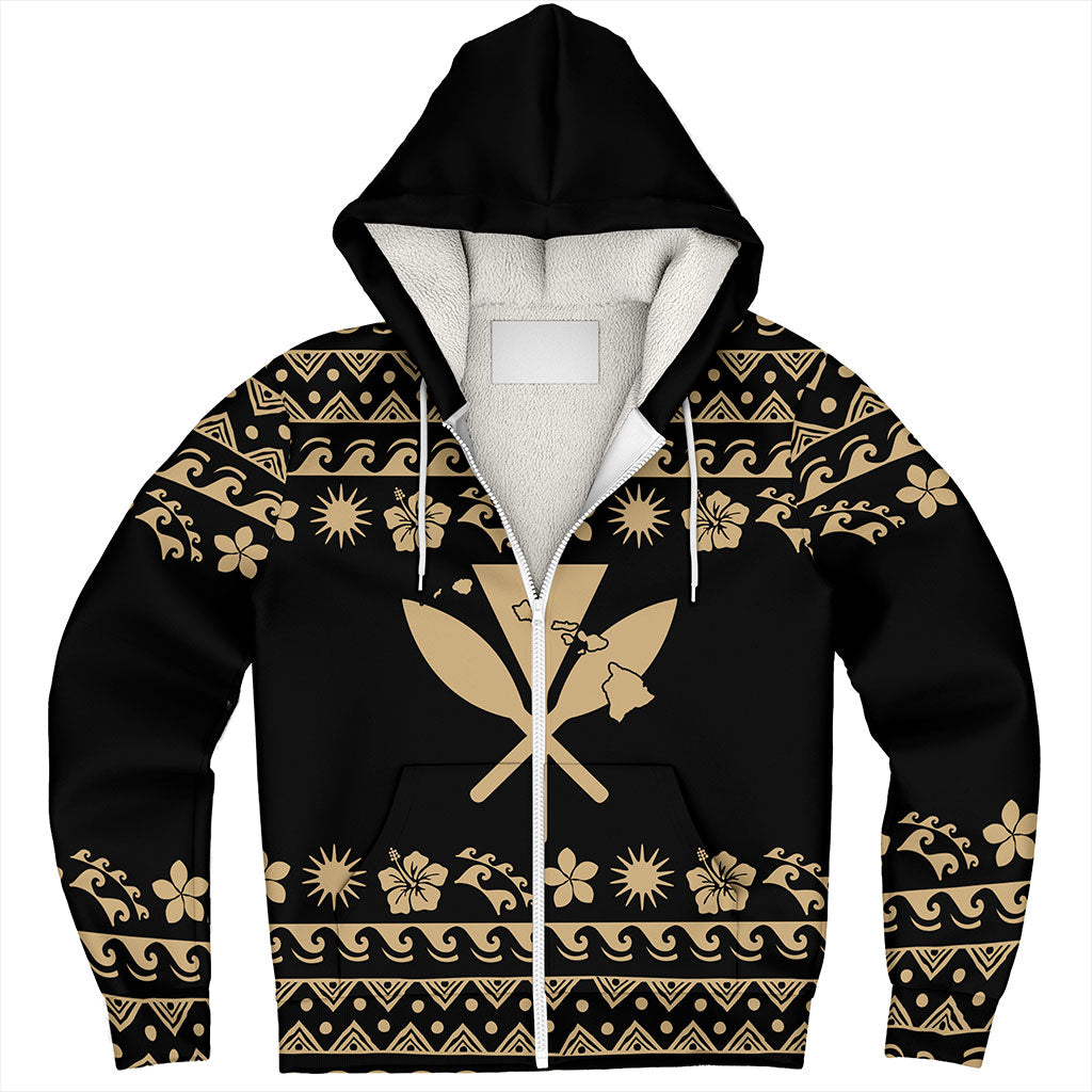 Hawaii Sherpa Hoodie Kanaka Map Vintage Set Hawaiian Symbols