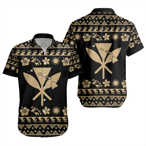 Hawaii Short Sleeve Shirt Kanaka Map Vintage Set Hawaiian Symbols