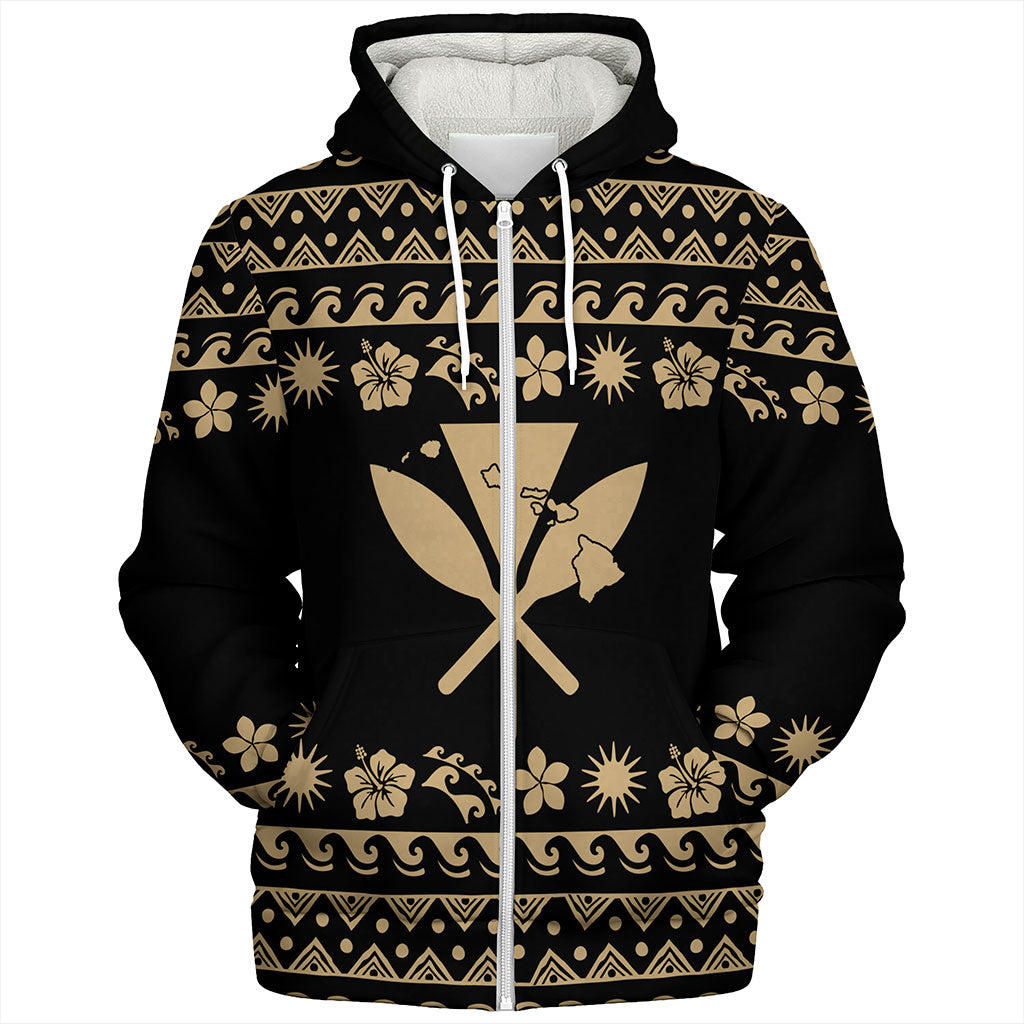 Hawaii Sherpa Hoodie Kanaka Map Vintage Set Hawaiian Symbols