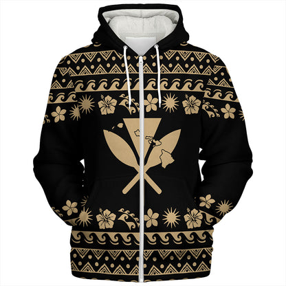 Hawaii Sherpa Hoodie Kanaka Map Vintage Set Hawaiian Symbols