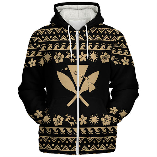 Hawaii Sherpa Hoodie Kanaka Map Vintage Set Hawaiian Symbols