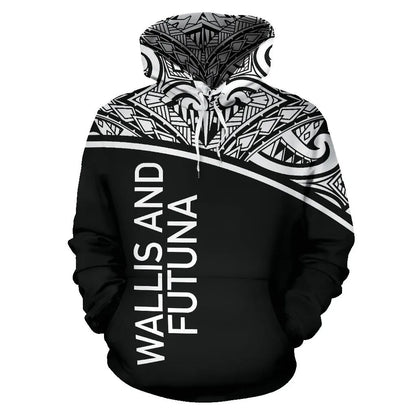 Wallis And Futuna All Over Hoodie - Polynesian Curve Black Style