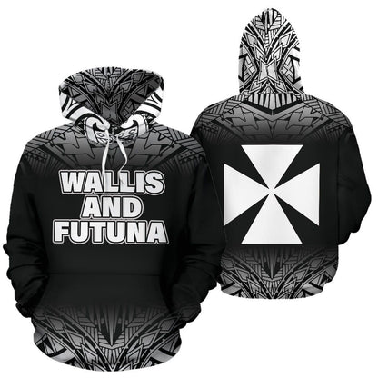 Wallis And Futuna All Over Hoodie - Polynesian Fog Black Style