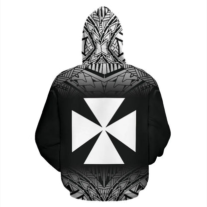 Wallis And Futuna All Over Hoodie - Polynesian Fog Black Style