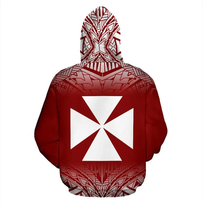Wallis And Futuna All Over Hoodie - Polynesian Fog Red Style