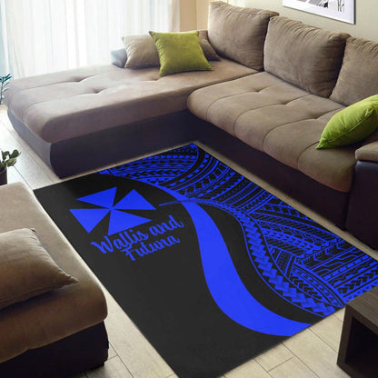 Wallis and Futuna Area Rug - Blue Polynesian Tentacle Tribal Pattern