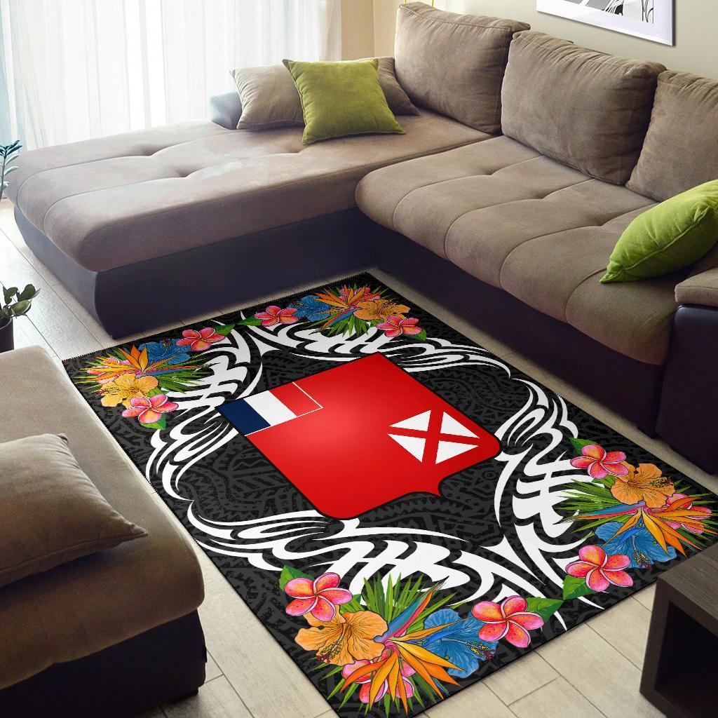 Wallis and Futuna Area Rug - Coat Of Arm With Tropical Flowers