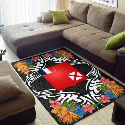 Wallis and Futuna Area Rug - Coat Of Arm With Tropical Flowers