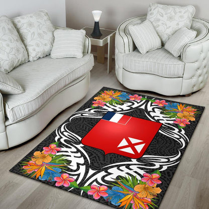 Wallis and Futuna Area Rug - Coat Of Arm With Tropical Flowers