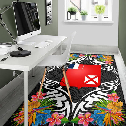 Wallis and Futuna Area Rug - Coat Of Arm With Tropical Flowers