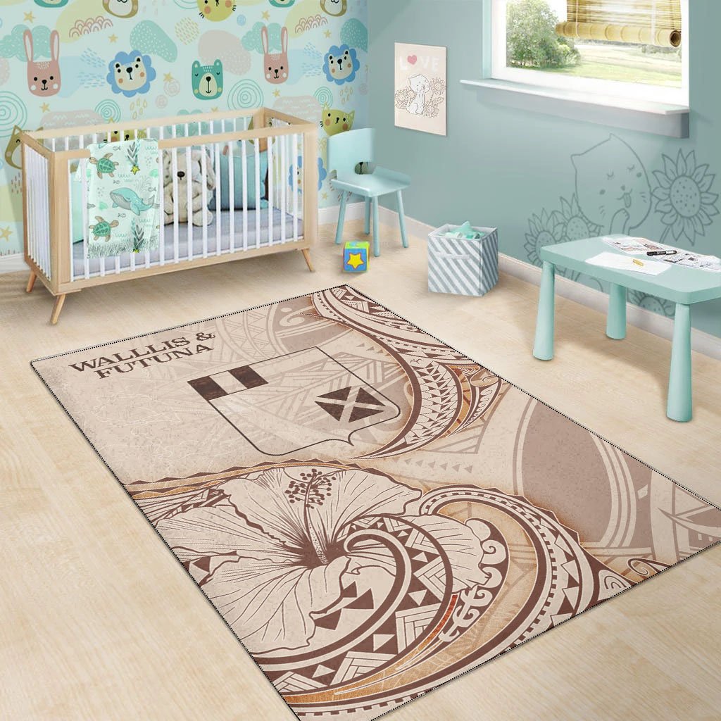 Wallis and Futuna Area Rug - Hibiscus Flowers Vintage Style
