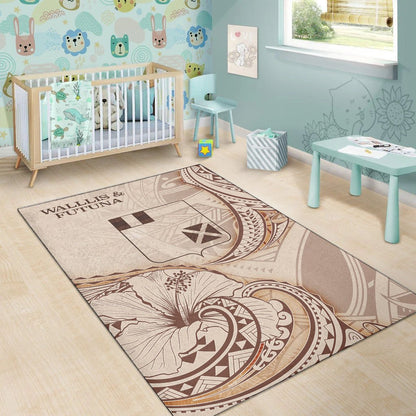 Wallis and Futuna Area Rug - Hibiscus Flowers Vintage Style