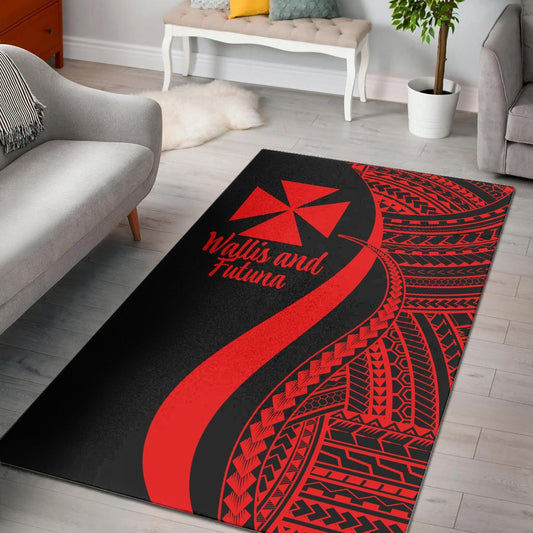 Wallis and Futuna Area Rug - Red Polynesian Tentacle Tribal Pattern