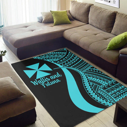 Wallis and Futuna Area Rug - Turquoise Polynesian Tentacle Tribal Pattern