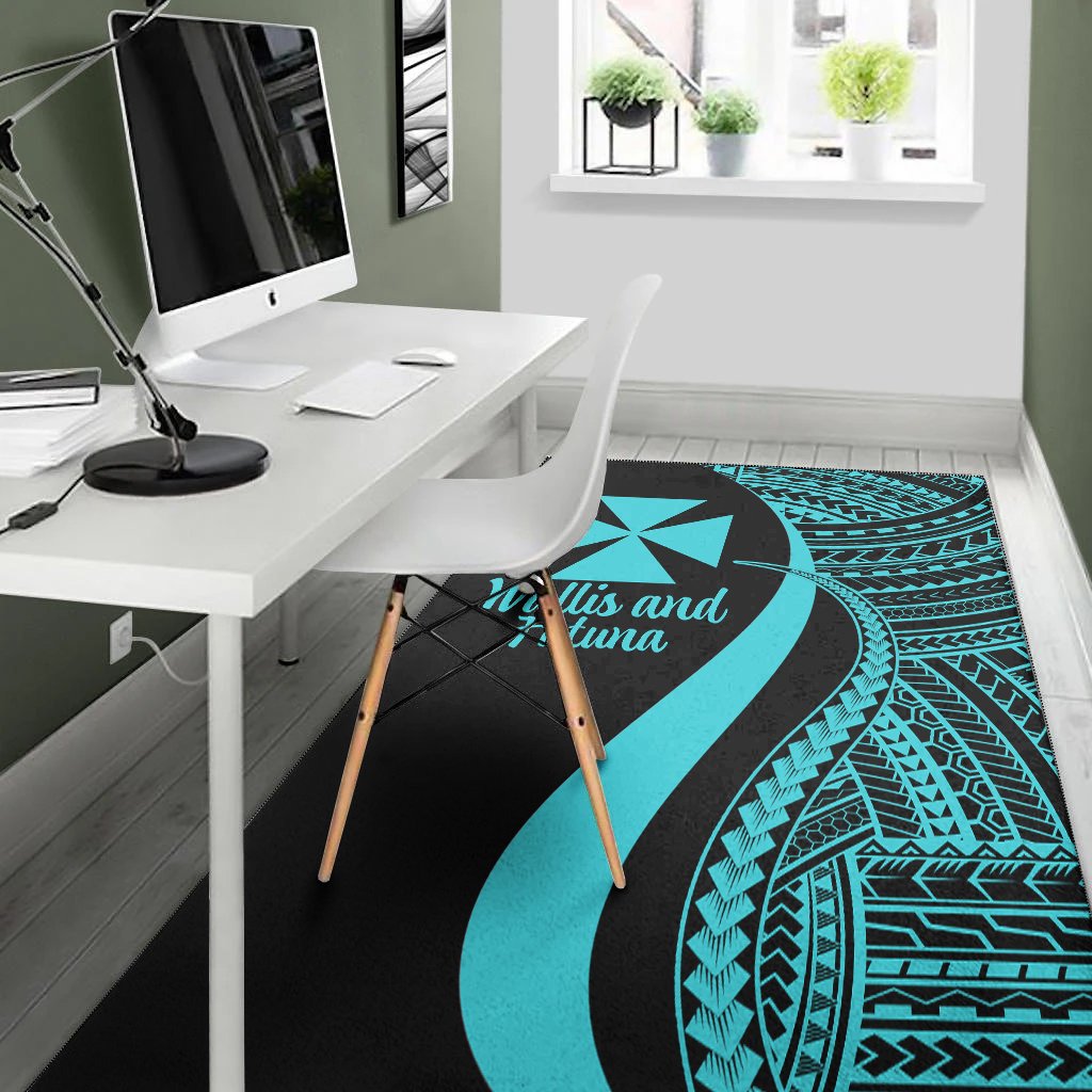 Wallis and Futuna Area Rug - Turquoise Polynesian Tentacle Tribal Pattern